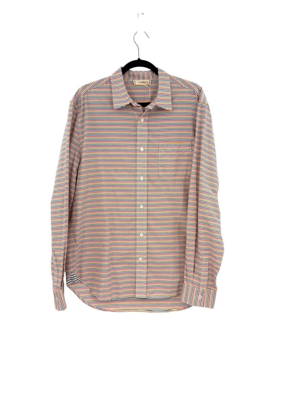The Salting Unisex Rainbow Stripe Cotton Button Down Shirt NWOT Size 1